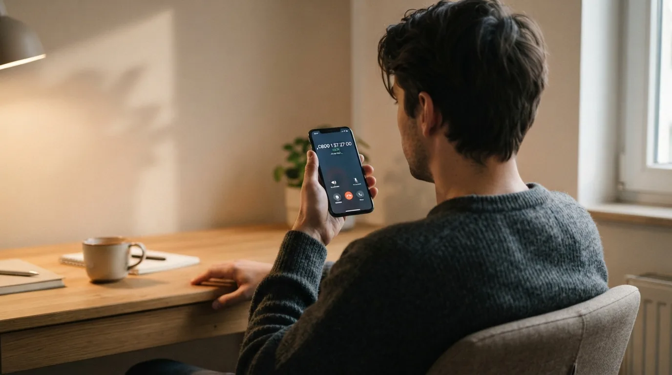 Beratungsgespräch-Symbol: Hand am Telefonhörer, vertrauensvolle Atmosphäre