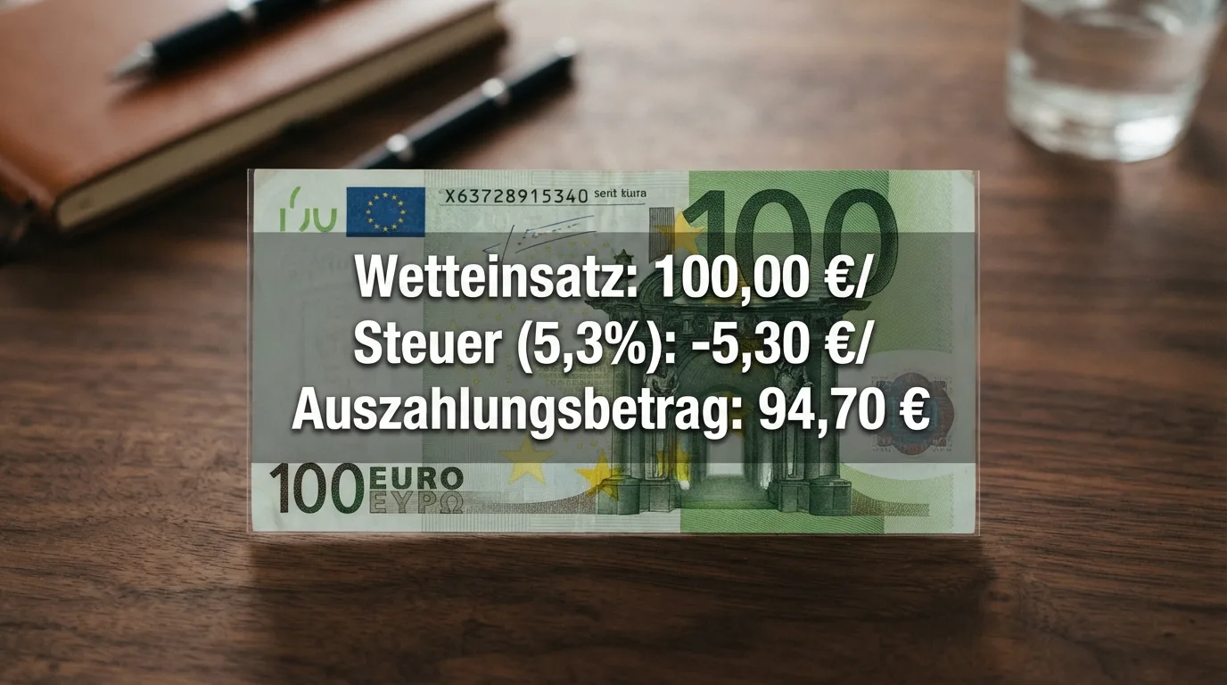 100-Euro-Schein, von dem 5,30 € als Steuer abgezweigt werden