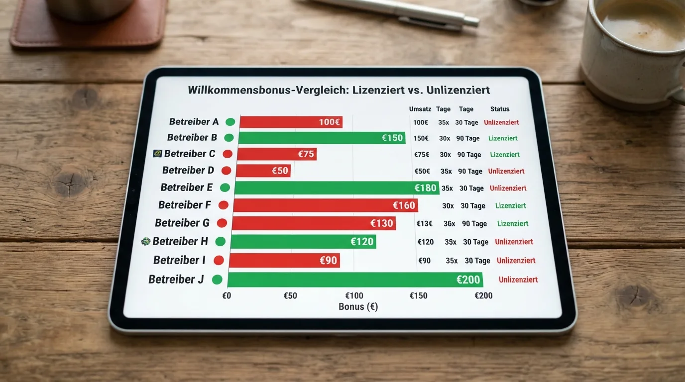 Die zehn Anbieter in der Vergleichstabelle mit farblicher Kennzeichnung GGL vs. Offshore