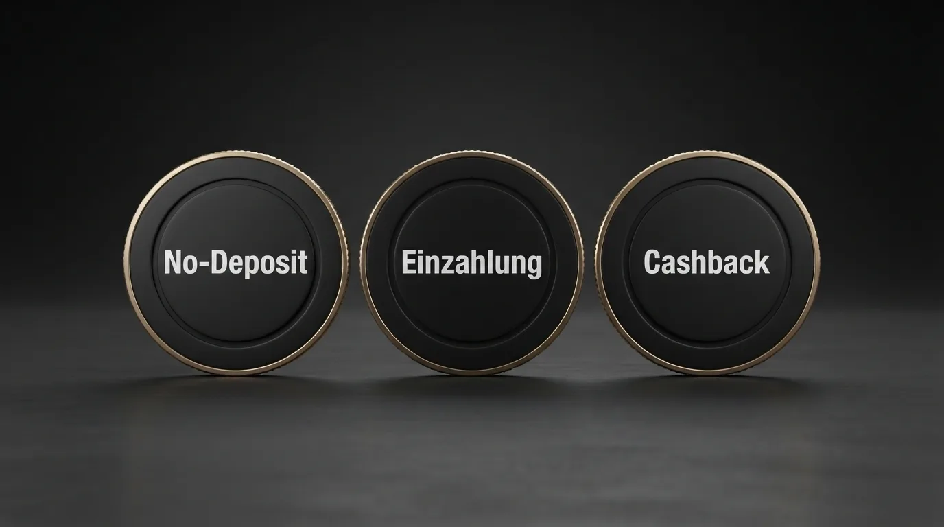 Drei Kacheln im Vergleich: Freispiele ohne Einzahlung, Einzahlungsbonus, Cashback