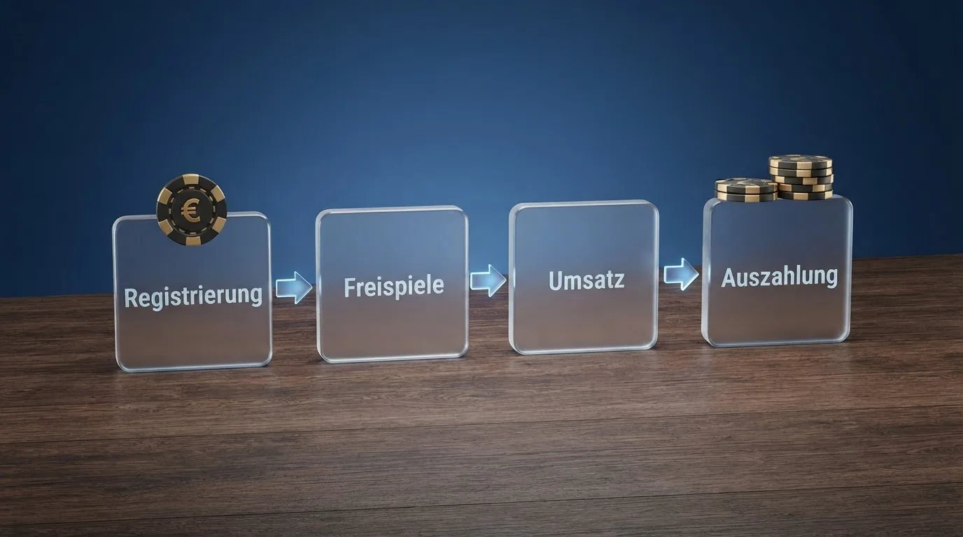 Infografik: Lebenszyklus eines No-Deposit-Bonus von Aktivierung bis Auszahlung
