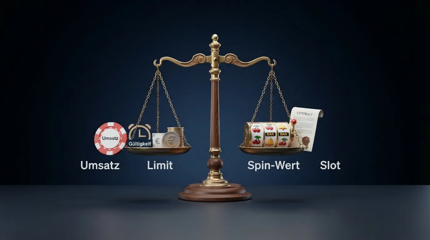 Waage mit fünf Bonus-Stellschrauben zwischen Umsatz, Gültigkeit, Limit, Spin-Wert und Slot