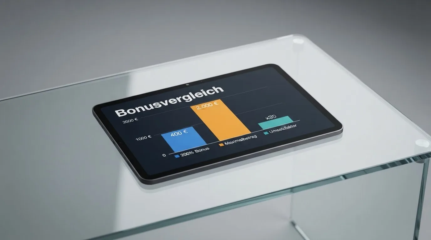 Vergleichstabelle mit Casino-Logos und prozentualen Bonusangeboten nebeneinander