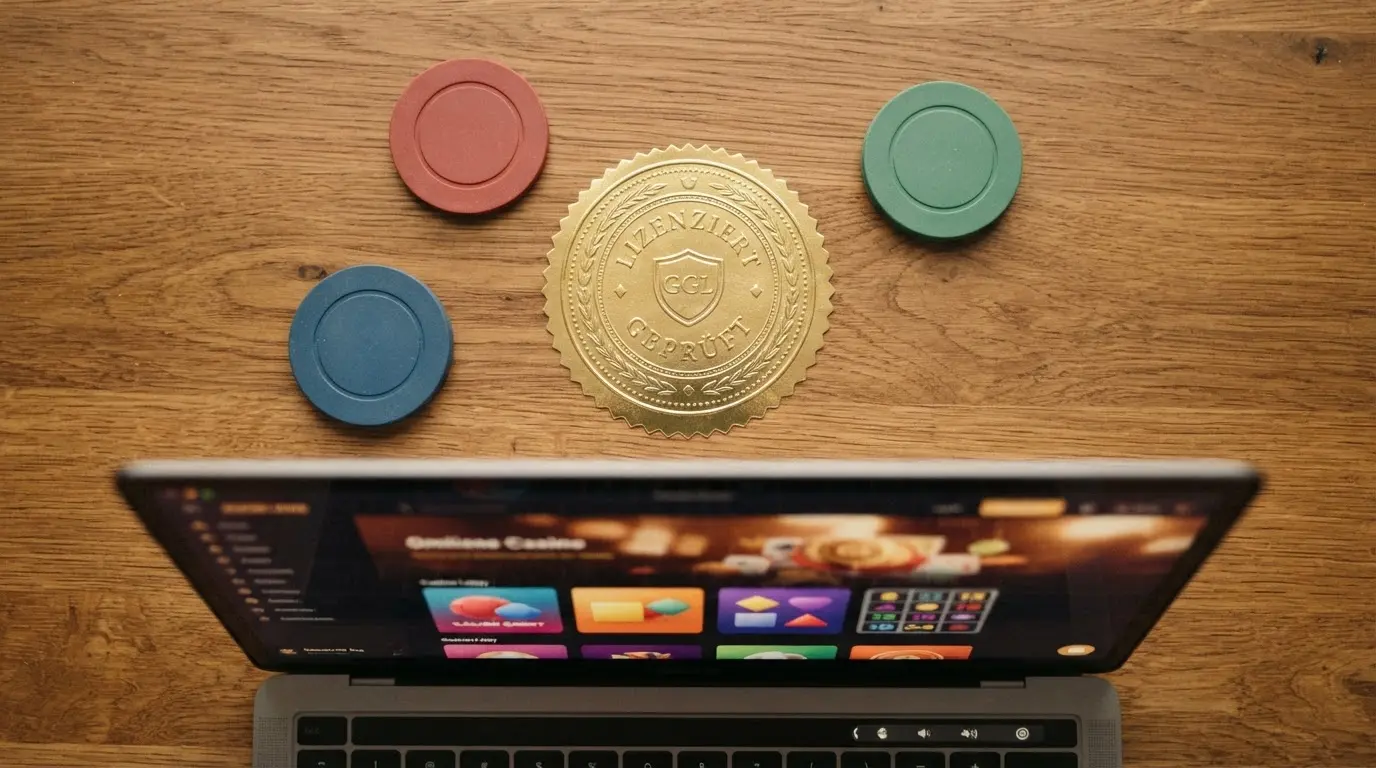 Screenshot-Collage: GGL-Lizenzsiegel neben Casino-Logos