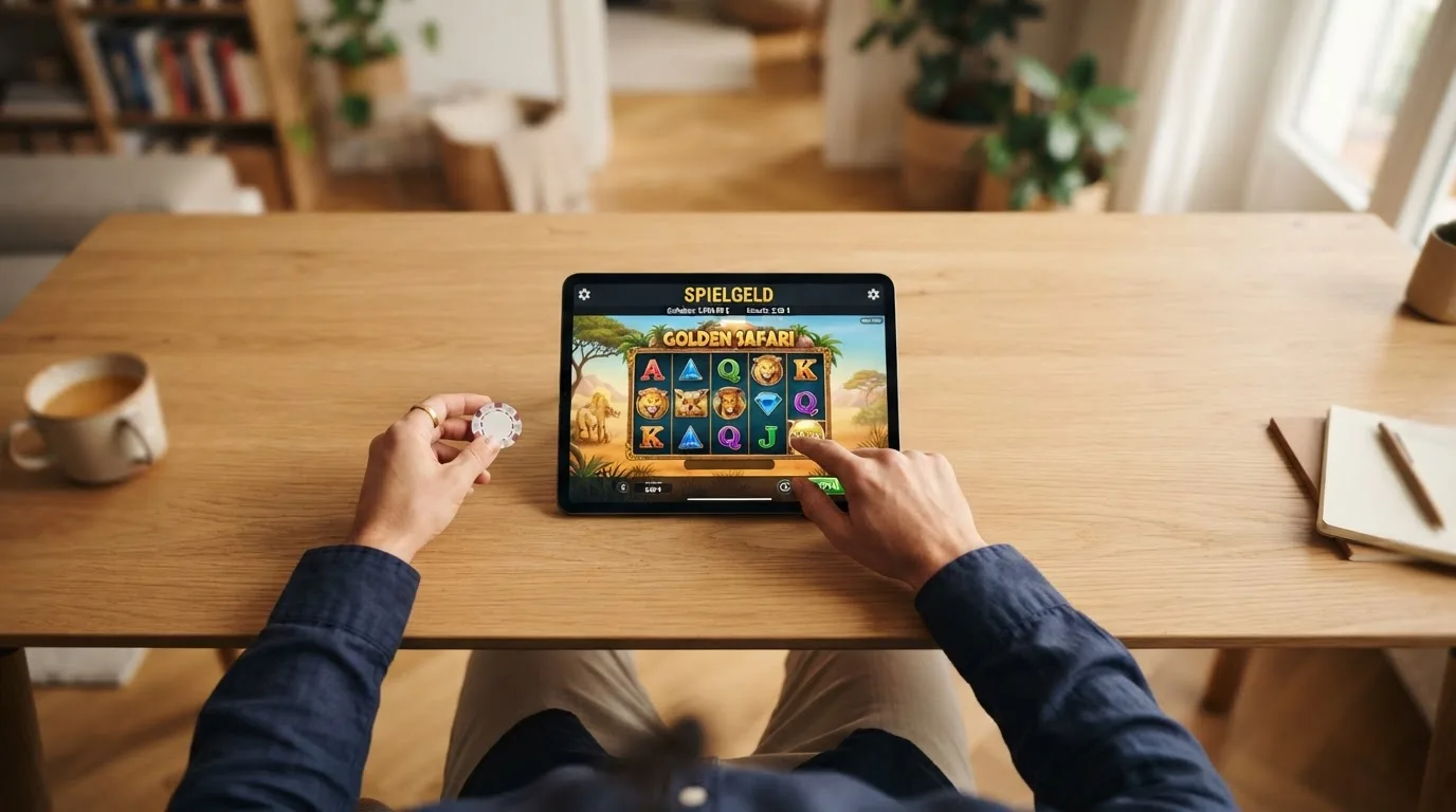 Demo-Modus eines Spielautomaten mit Spielgeld-Anzeige im Browser