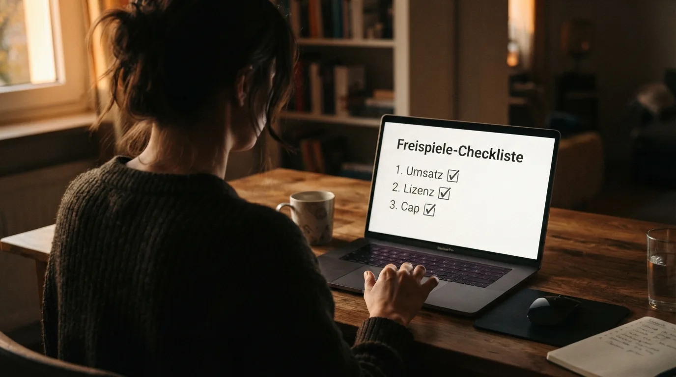 Spieler vor dem Laptop mit dreifach angehakter Checkliste