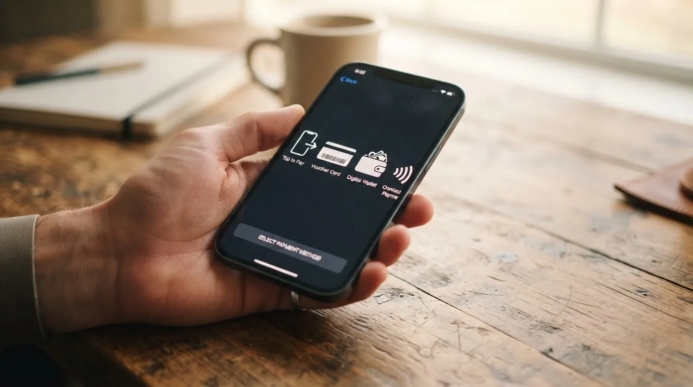 Smartphone mit Logos mobiler Zahlungsmethoden für Spielothek-Einzahlungen: Handyrechnung, paysafecard, Google Pay, Apple Pay