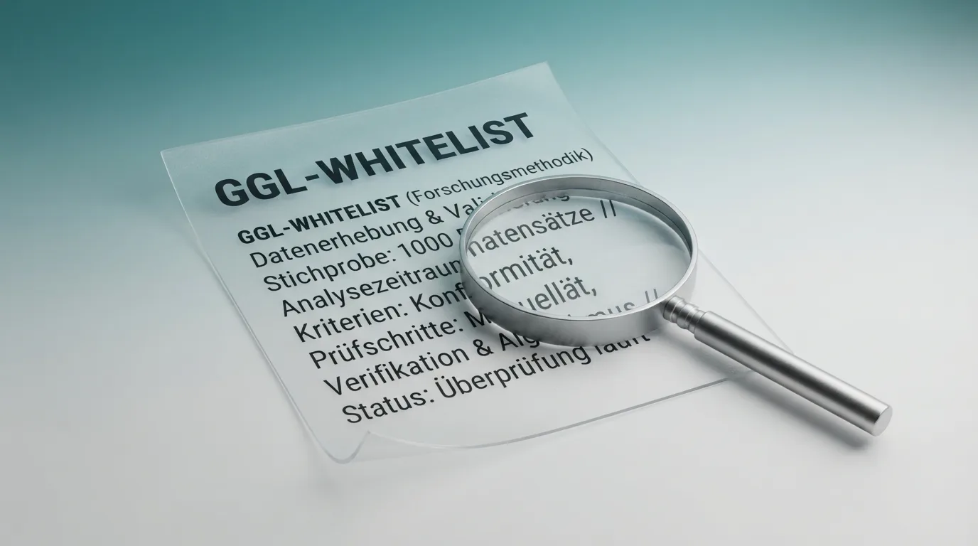 Lupe über GGL-Whitelist-Dokument — Recherche-Motiv