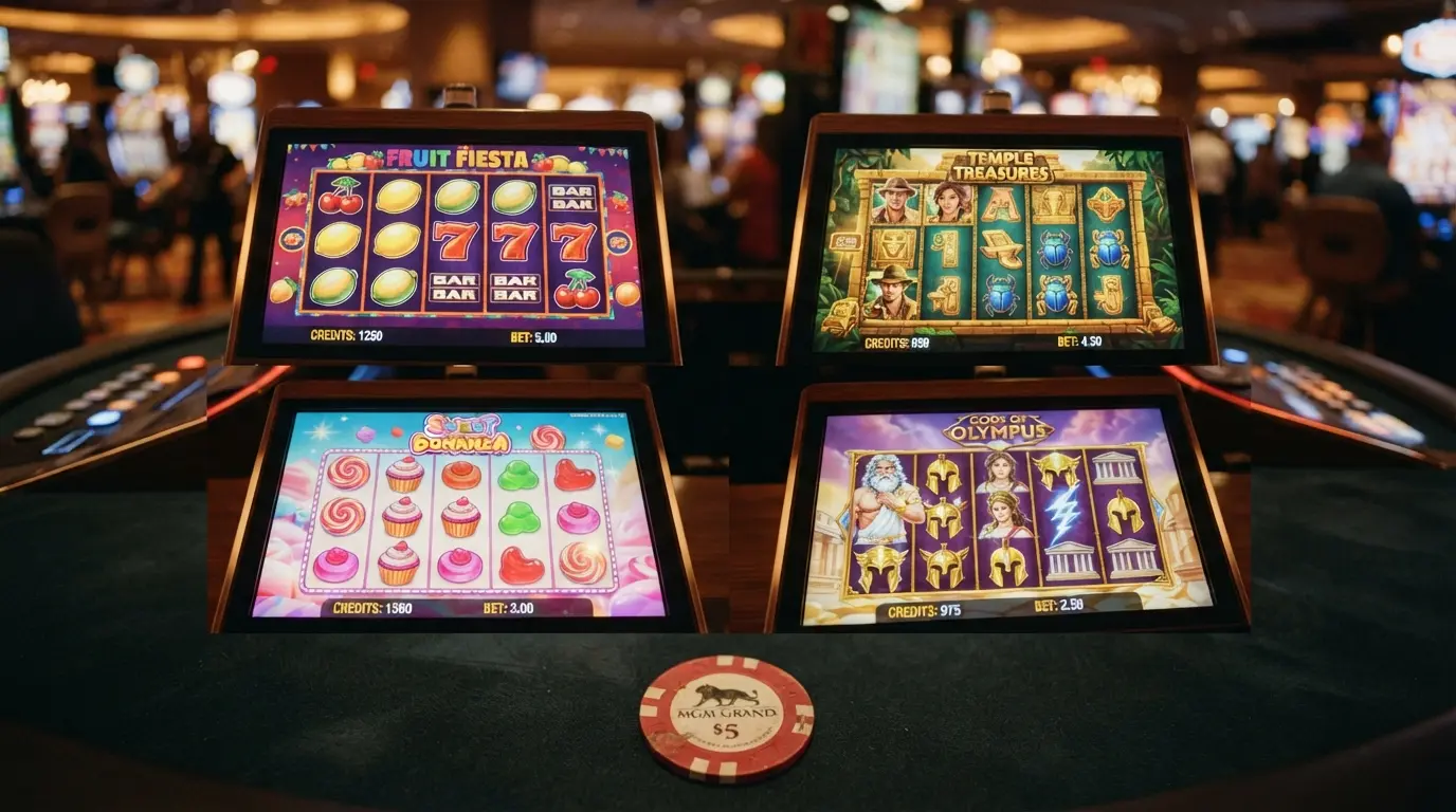 Collage mit Slot-Screenshots von Merkur, Novoline, Pragmatic Play und Play'n GO nebeneinander