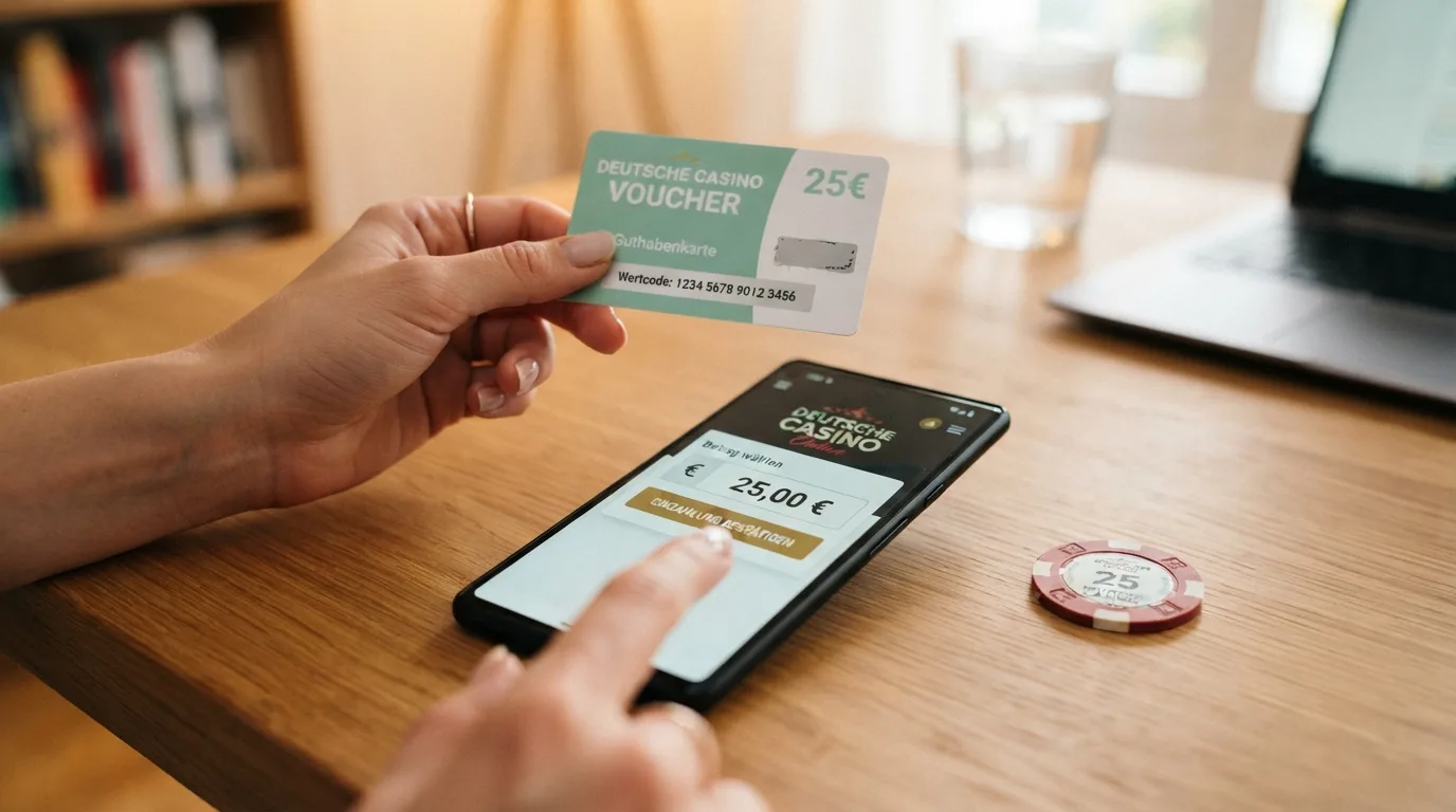 Paysafecard neben Smartphone mit geöffnetem Einzahlungsbereich eines GGL-Casinos
