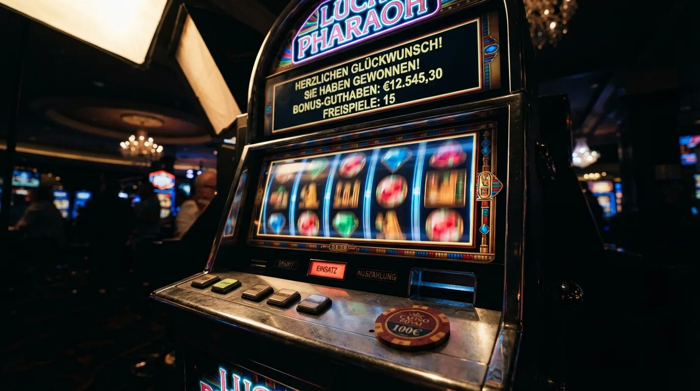 Spielautomat mit sichtbarem Bonusguthaben-Saldo und den Slot-Titeln Crystal Ball, Starburst, Sweet Bonanza