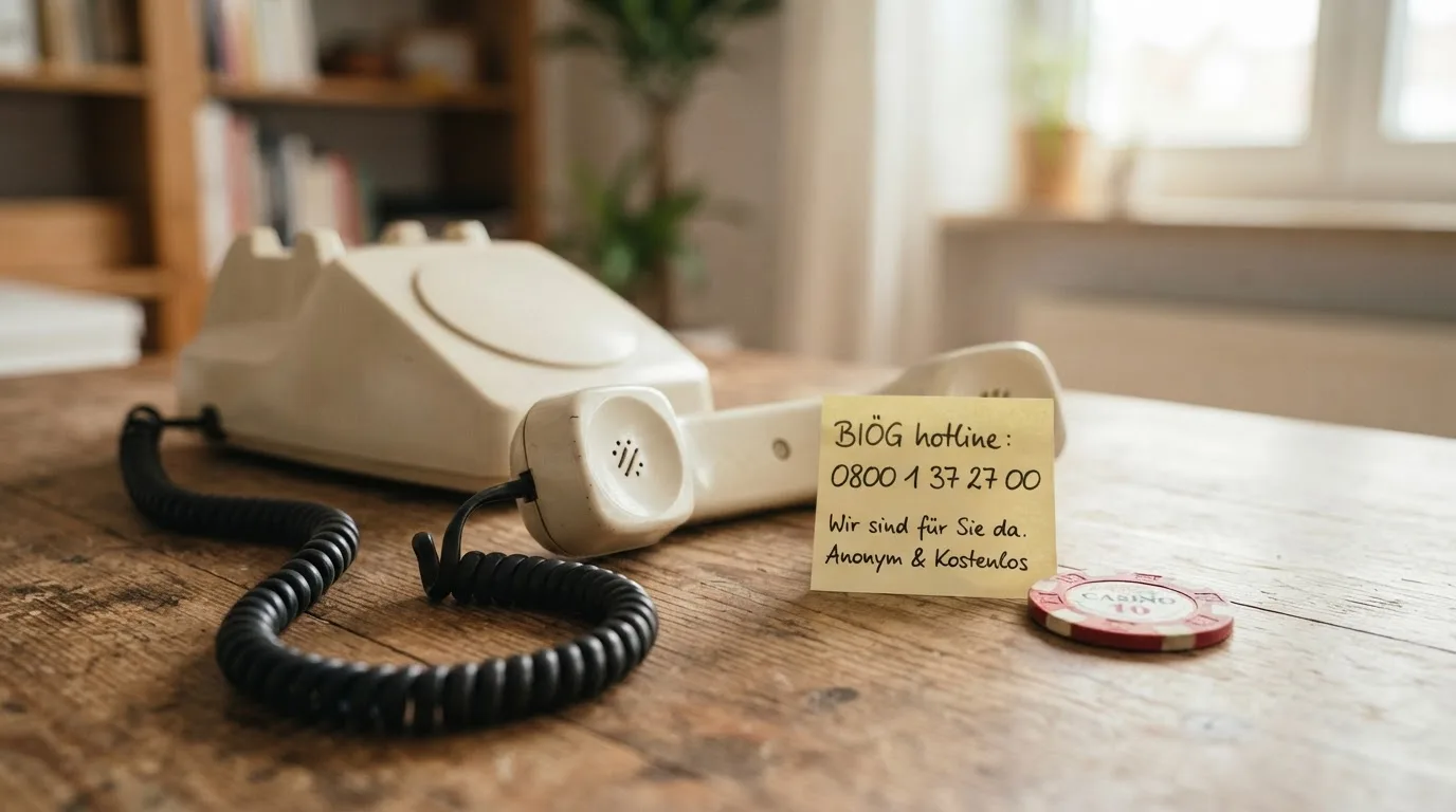 Telefon-Hörer und die Nummer der BIÖG-Hotline als visuelles Hilfsangebot