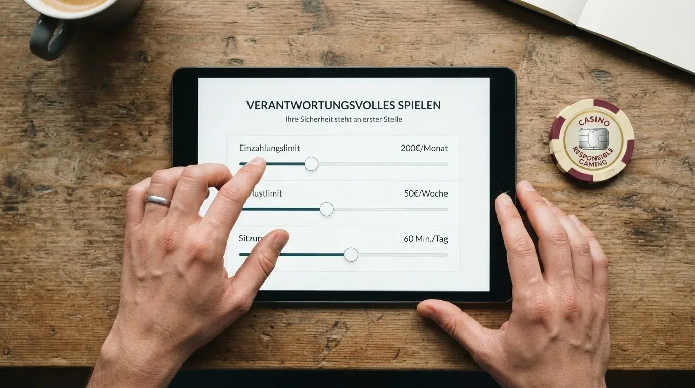 Dashboard mit Einzahlungslimit-Regler, OASIS-Selbstsperre-Button und BIÖG-Hotline 0800 1 37 27 00