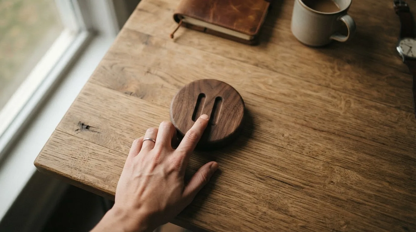 Symbol für verantwortungsvolles Spielen — stilisierte Hand, die eine Pause-Taste drückt