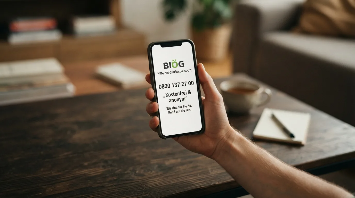 Übersicht der Hilfsangebote mit BIÖG-Telefonnummer und Check-dein-Spiel.de-Logo