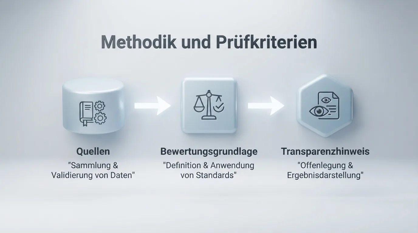 Methodik und Prüfkriterien: Quellen, Bewertungsgrundlage und Transparenzhinweis